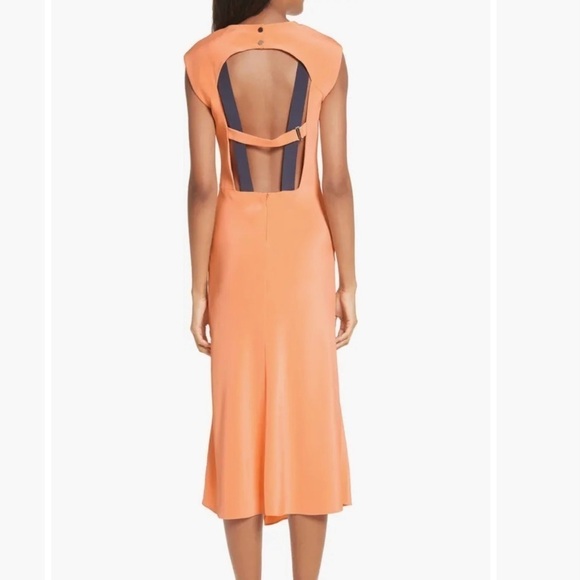 Tibi Open Back Bias Cut Sleeveless Silk Dress Apricot Orange S118SL1085 Size 0 - Picture 2 of 15